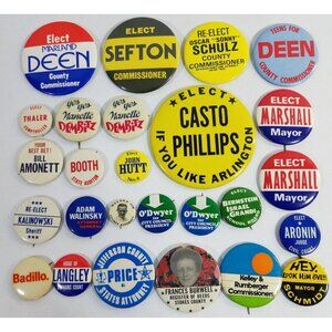 Lot of 26 Political Campaign Pin Pinback Buttons Marshall Casto Sefton Deen Hutt